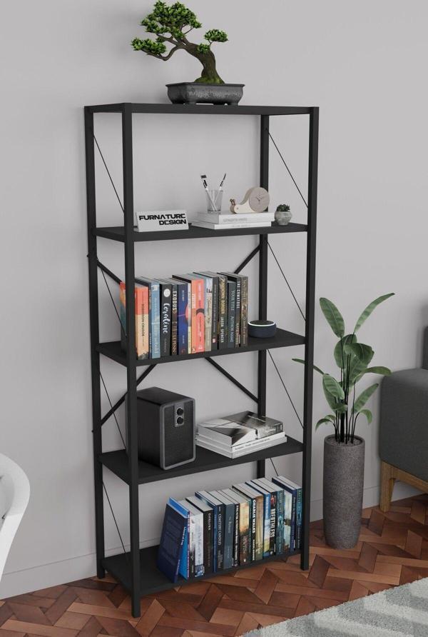 Metal Kitaplık 5 Raflı Dekoratif Kitaplık 150 Cm - Siyah - Image 1