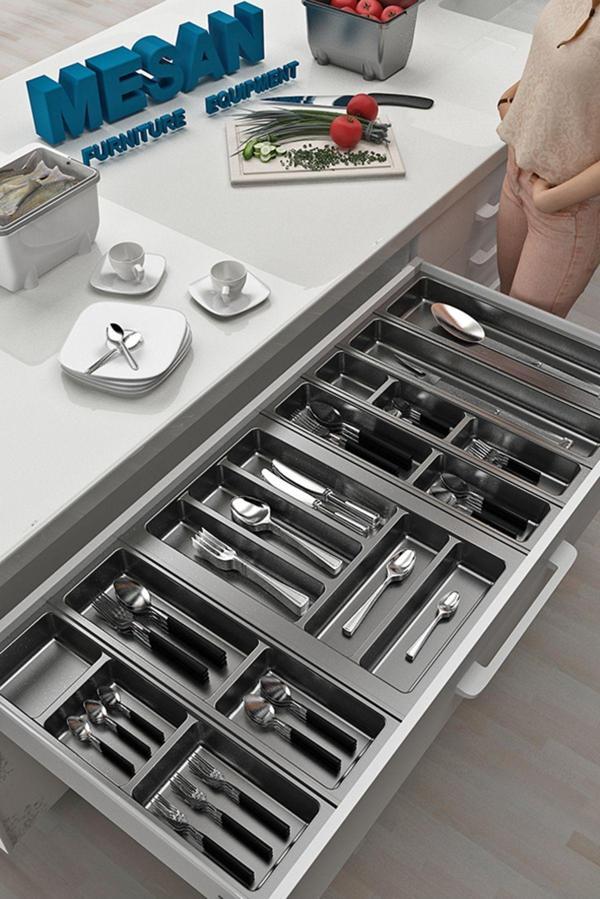 Tify Mutfak Çekmece Içi Düzenleyici, Kaşıklık 104Cm X 48Cm Yanlar Ve Boydan 4Cm Kesilebilir, Antrasit - Image 1