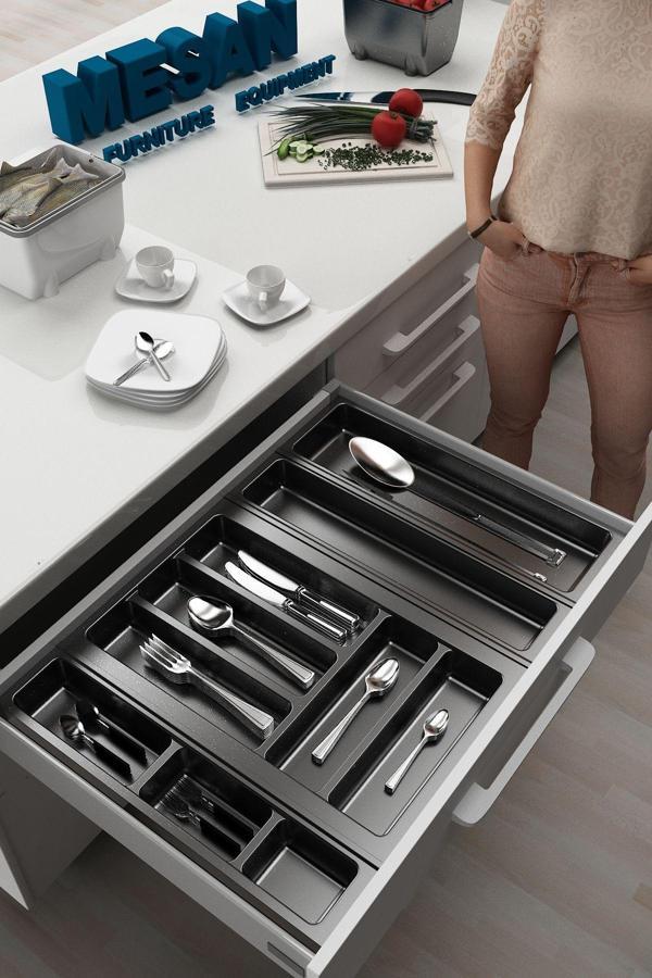 Tify Mutfak Çekmece Içi Düzenleyici, Kaşıklık 64Cm X 48Cm Yanlar Ve Boydan 4Cm Kesilebilir, Antrasit - Image 1