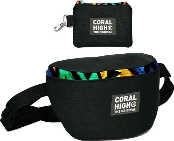 Coral High Erkek Çocuk Siyah Grafiti Desenli Bel Çantası ve Bozuk Para Cüzdanı Set - Image 1