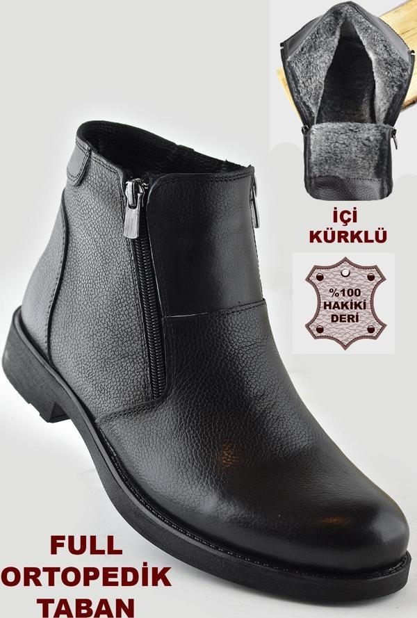 TAB3406 İçi Kürklü Hakiki Deri Erkek Bot Ayakkabı Ortopedik Taban Fermuarlı Deri Bot - Image 1
