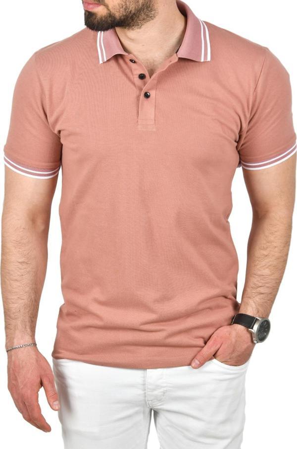DeepSEA Erkek Pudra Slim Fit Pamuklu Kumaş Polo Yaka Tişört Nefes Alan Dar Kesim Kıvrılmaz Yaka Tişört 2503021 - Image 1