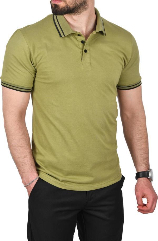 DeepSEA Erkek Yeşil Slim Fit Pamuklu Kumaş Polo Yaka Tişört Nefes Alan Dar Kesim Kıvrılmaz Yaka Tişört 2503021 - Image 1