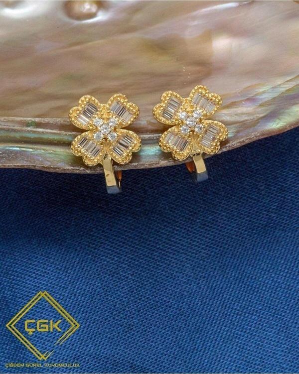 Çgk Çiğdem Gürel Kuyumculuk Yonca Altın Küpe Yoncakp02 14Yenikp0012 - Image 1