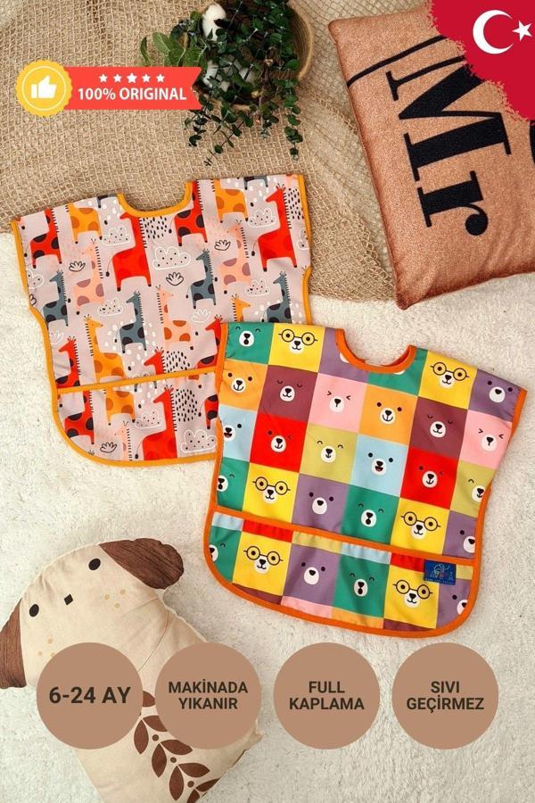 Anp Moda Tasarım Sıvı Geçirmez 2’Li Set Kolsuz Aktivite Mama Önlüğü (Graffe-Colour) 6-24 Ay - Image 1