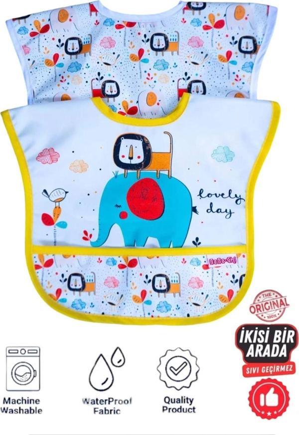 Anp Moda Tasarım Sıvı Geçirmez Trend Fil Safari Temalı Mama-Salya Önlüğü - Image 1