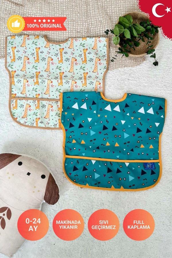 Anp Moda Tasarım Sıvı Geçirmez Kolsuz 6-24 Ay 2'Li Aktivite Ve Mama Önlüğü ( Forest-Abstrack) - Image 1