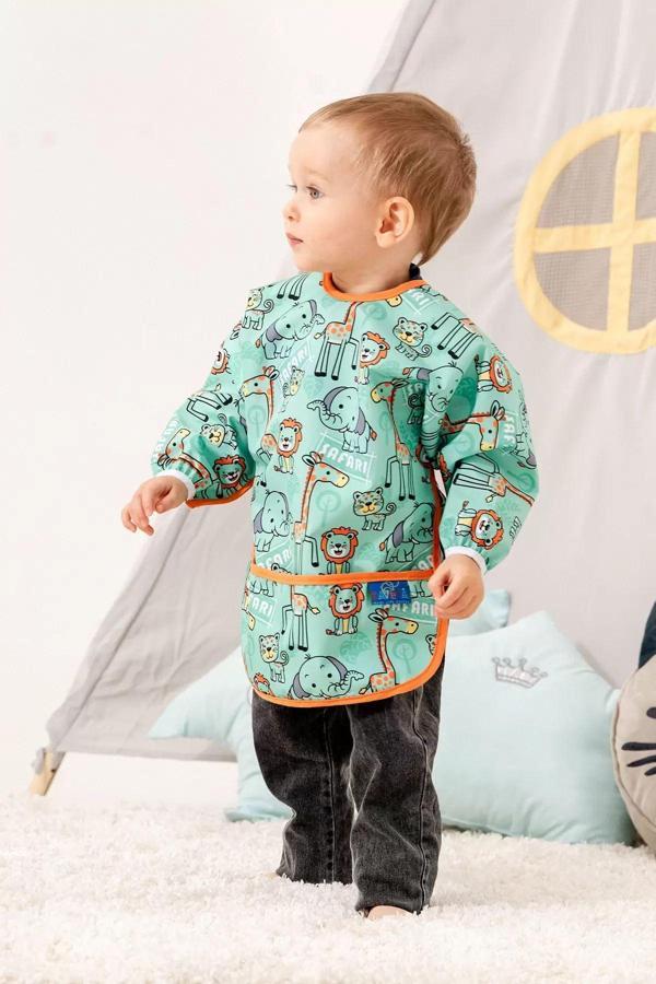 Anp Moda Tasarım Sıvı Geçirmez Safari Desenli Aktivite Mama Önlüğü 6-24 Ay - Image 1