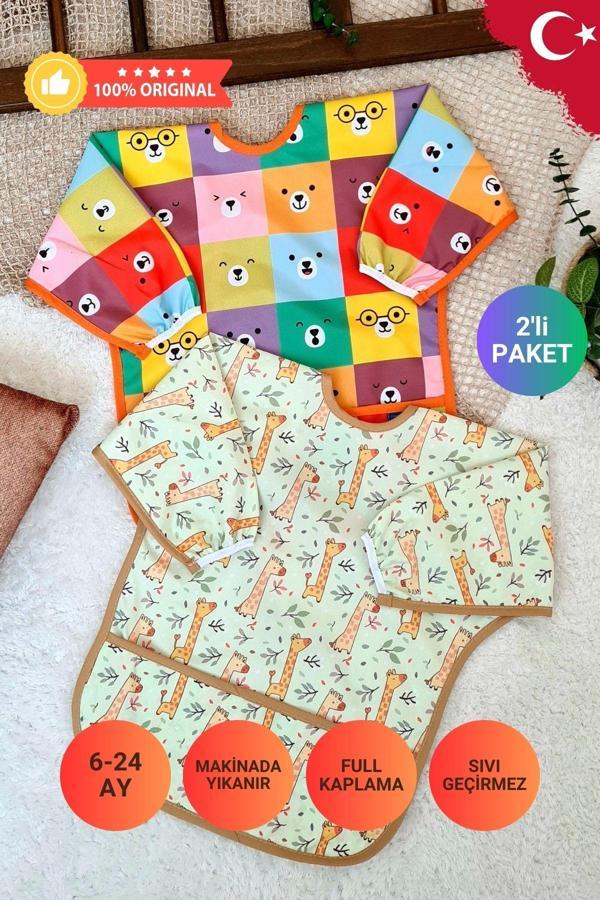 Babydonat Colour Ve Forest Desenli 2'Li Paket Sıvı Geçirmez Unisex Aktivite Ve Mama Önlüğü 6-24 Ay - Image 1