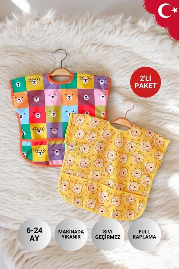 Anp Moda Tasarım Sıvı Geçirmez Kolsuz 6-24 Ay 2'Li Aktivite Ve Mama Önlüğü ( Colour-Bear ) - Image 1