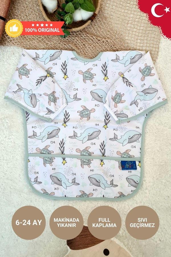 Anp Moda Tasarım Dolphine Desenli Sıvı Geçirmez Unisex Aktivite Ve Mama Önlüğü 6-24 Ay - Image 1