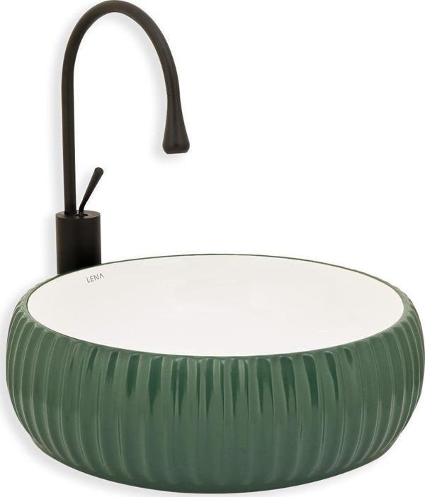 LENA TEZGAH ÜSTÜ ÇANAK LAVABO E-4161Y YEŞİL-BEYAZ - Image 1