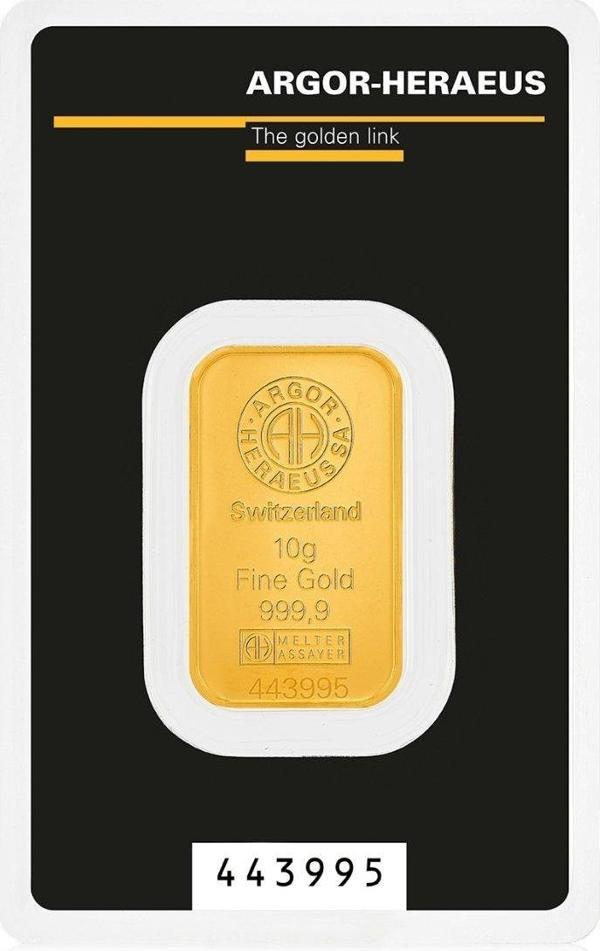 AgaKulche Argor Heraeus 10 gr Kinebar 24 Ayar 999.9 Külçe Altın - Image 1