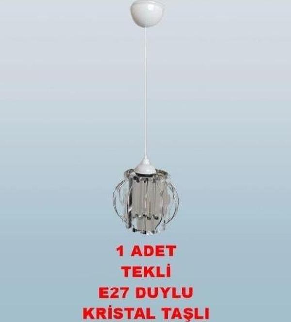 DMR Kristal Taşlı Yuvarlak Küçük Fiskiye Tekli Avize E-27 - Image 1
