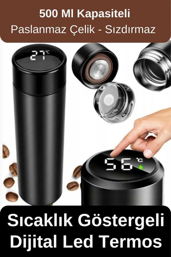 Premium Alite Gıda Sınıfı 201 Paslanmaz Çelik Sıcaklık Göstergeli Sızdırmaz Dijital Led Siyah Termos - Image 1