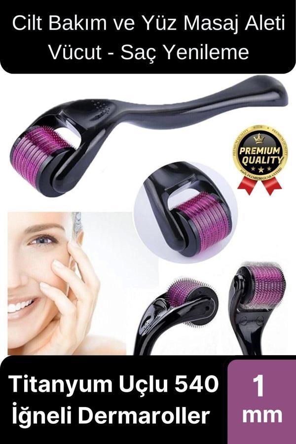 Premium Cilt Bakım ve Yüz Masaj Aleti Vücut Yenileme Titanyum Uçlu 540 İğneli Dermaroller 1 mm - Image 1