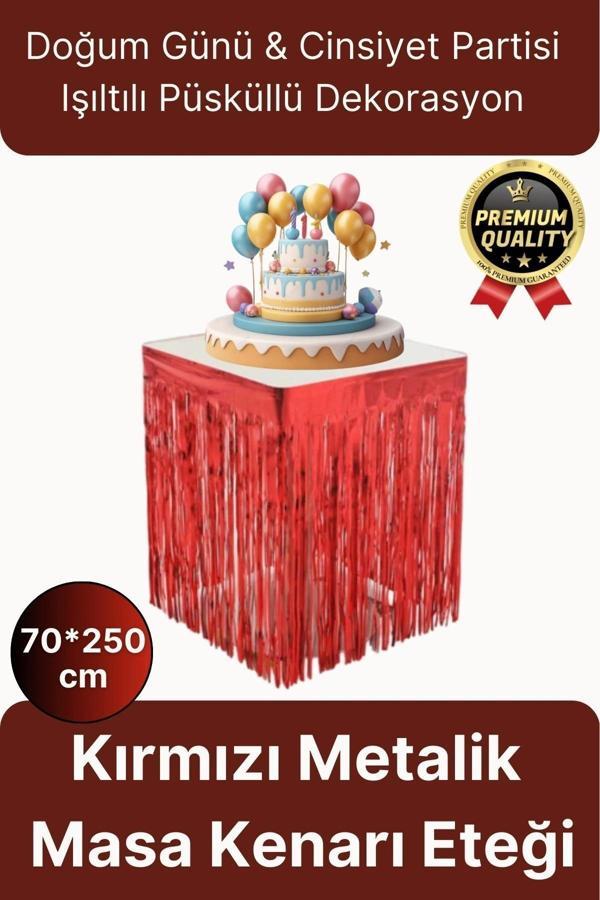 Premium Dekorasyon Püsküllü Işıltılı Doğum Günü Cinsiyet Partisi Kırmızı Masa Kenarı Eteği 70*250cm - Image 1