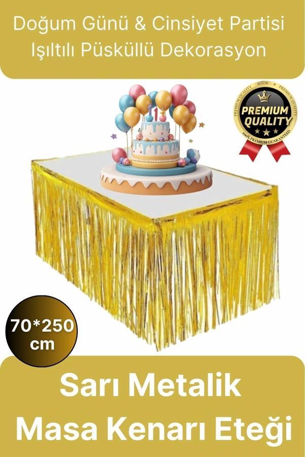 Premium Dekorasyon Püsküllü Işıltılı Doğum Günü Cinsiyet Partisi Sarı Masa Kenarı Eteği 70*250cm - Image 1
