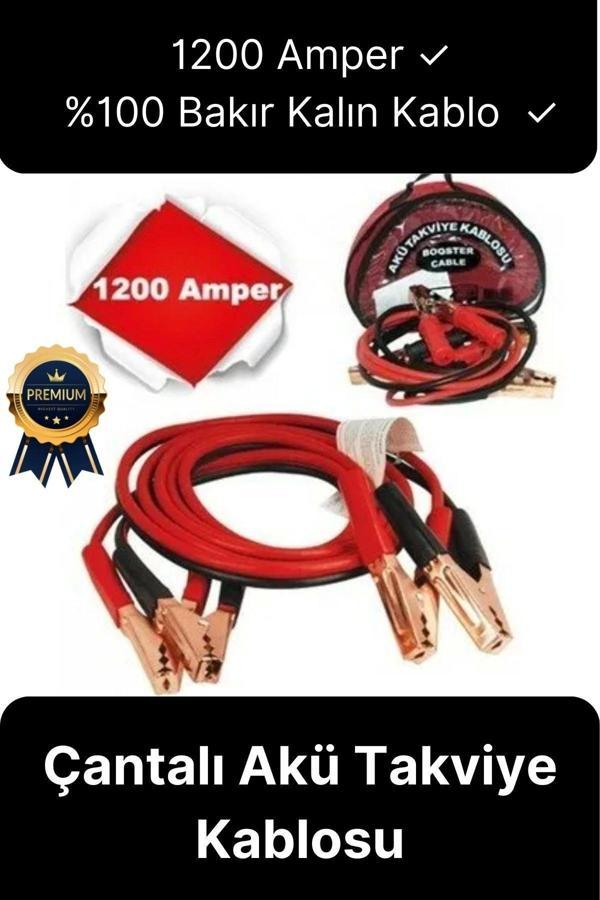 Çantalı %100 Bakır Kalın Kablo ve Hızlı Şarj Güçlü 1200 Amper Oto Araç Akü Şarj Takviye Kablosu 2m - Image 1