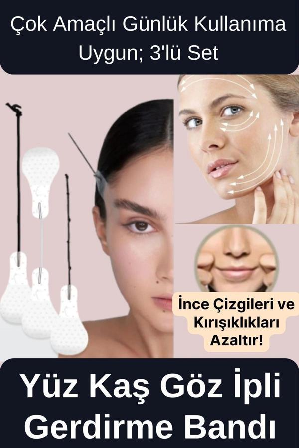 Çok Amaçlı Estetik Günlük Lastikli Yüz Kaş Göz Boyun Vücut Kaz Ayağı İpli Gerdirme Bantları 3'lü Set - Image 1