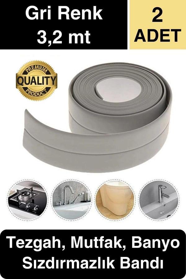 Premium Gri Ocak Tezgah Kenarı Banyo Mutfak Sızdırmaz Bant Su Geçirmez Küfe Dayanıklı 3,2 mt 2 Adet - Image 1