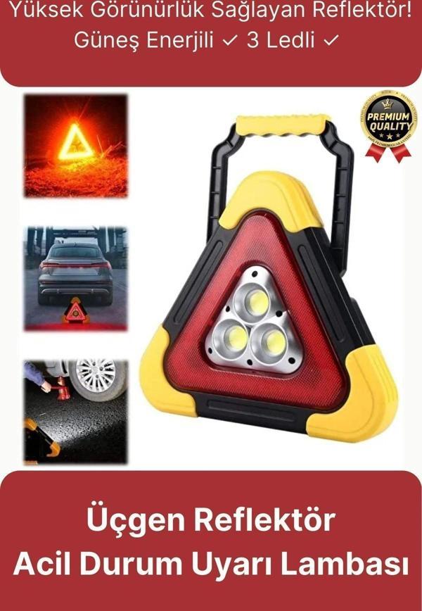Premium Güneş Enerjili Güçlü Işık 3 Ledli Solar Üçgen Refluj Reflektör Acil Durum Uyarı Lambası - Image 1