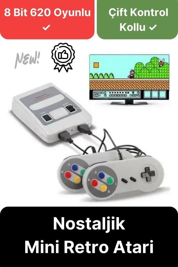 Premium HD Klasik 8 Bit 620 Oyunlu Televizyon Çift 2 Kontrol Kollu Nostalji Super Mini Retro Atari - Image 1
