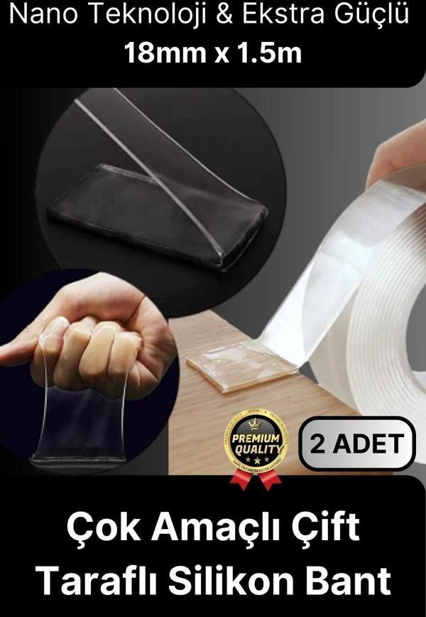 Çok Amaçlı İzolasyon Hava Su Sızdırmaz Çift Taraflı Silikon Şeffaf Nano Bant 18mm x 1.5m - 2 Adet - Image 1