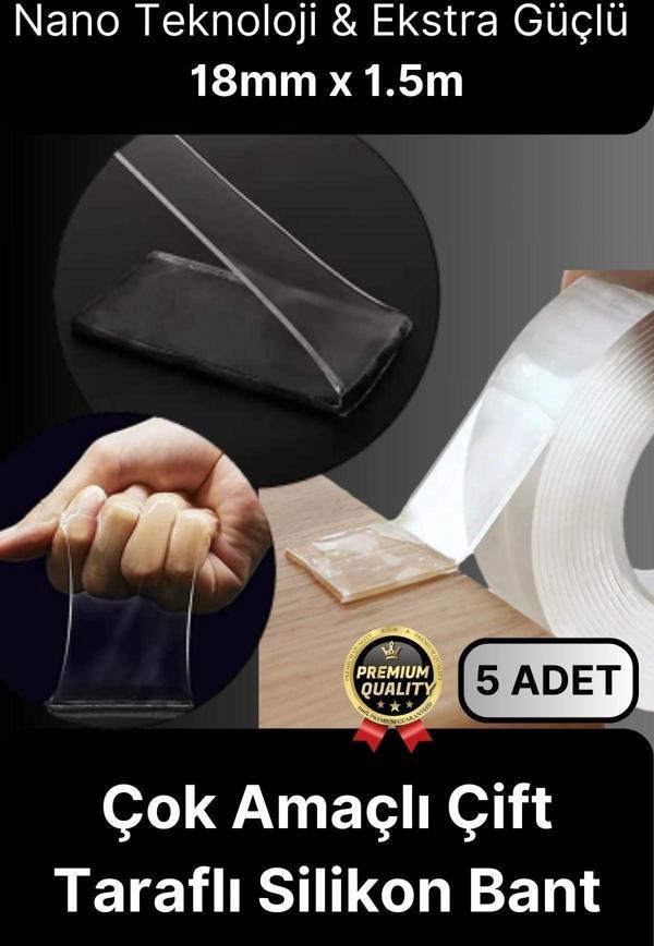 Çok Amaçlı İzolasyon Hava Su Sızdırmaz Çift Taraflı Silikon Şeffaf Nano Bant 18mm x 1.5m - 5 Adet - Image 1