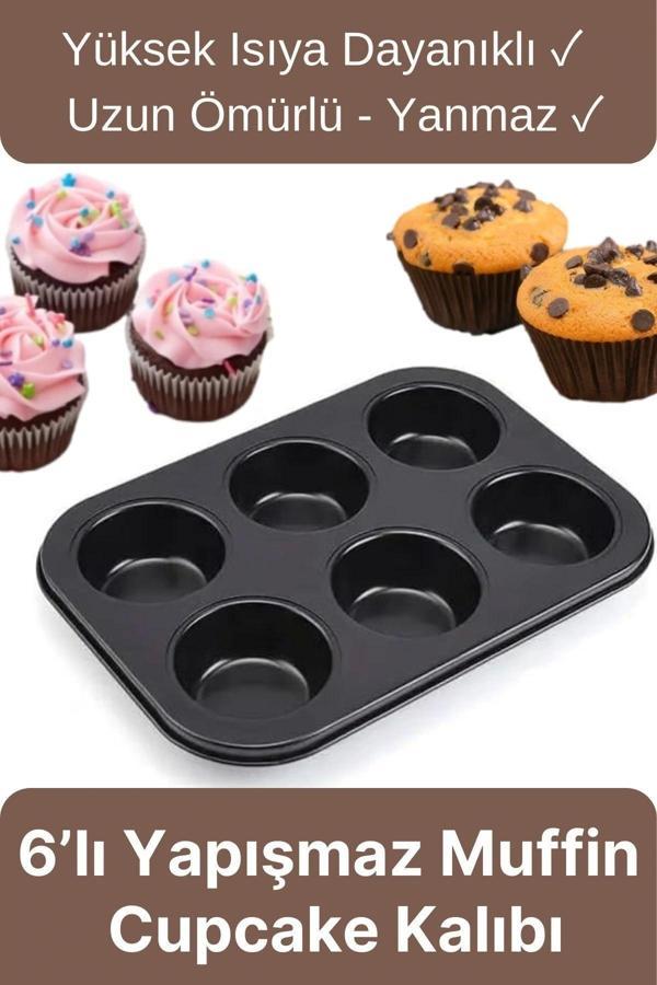 Çok Amaçlı Mutfak Yüksek Isıya Dayanıklı Yıkanabilir Yanmaz Yapışmaz 6’lı Kek Muffin Cupcake Kalıbı - Image 1