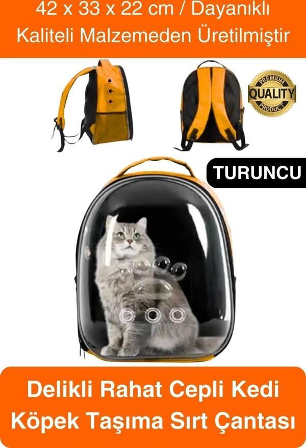 Premium Şeffaf Delikli Evcil Hayvan Kedi Köpek Taşıma Sırt Çantası Cepli Rahat Sağlam 42x33x22 cm - Image 1