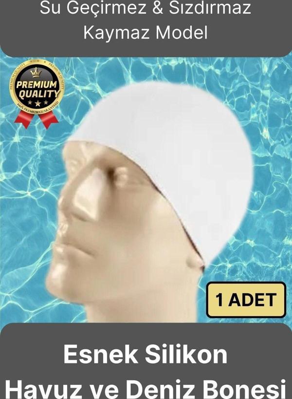Premium Su Geçirmez Sızdırmaz Kaymaz Elastik Yüzme Şapkası Kaliteli Silikon Deniz Havuz Yüzme Bonesi - Image 1