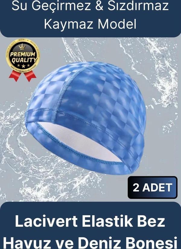 Premium Su Geçirmez Sızdırmaz Kaymaz Kaliteli Yüzücü Şapka Elastik Bez 2'li Deniz Havuz Yüzme Bonesi - Image 1