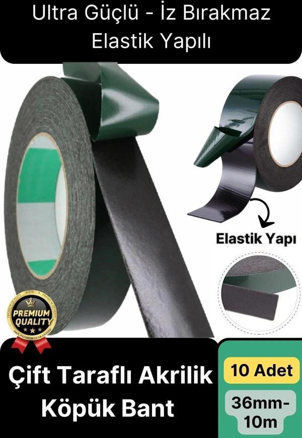 Premium Ultra Güçlü İz Bırakmaz Elastik Yapılı Çift Taraflı Akrilik Köpük Bant 36mm - 10m - 10 Adet - Image 1
