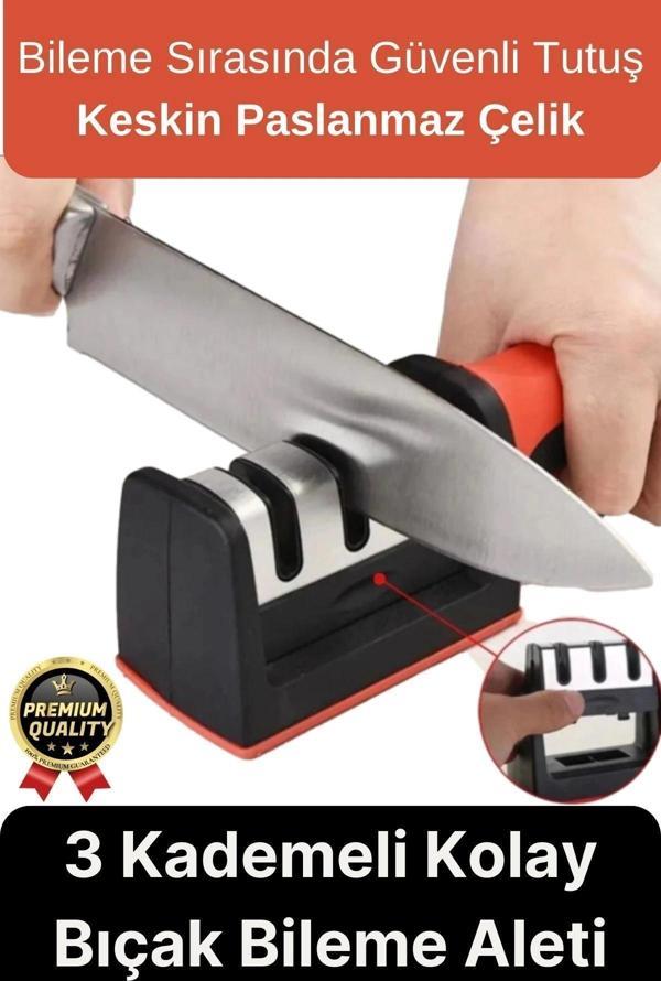 Profesyonel Ergonomik Pratik Keskin Paslanmaz Çelik Şef Mutfak 3 Kademeli Kolay Bıçak Bileme Aleti - Image 1