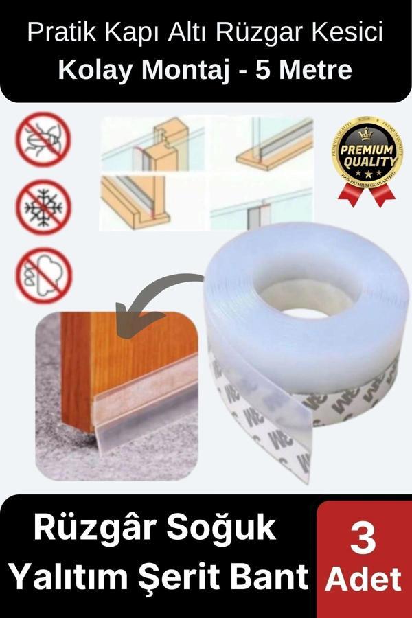 Şeffaf Silikon Rüzgâr Soğuk Böcek Engelleme Cam Kapı Pencere İzolasyon Yalıtım Şerit Bant 5mt 3 Adet - Image 1