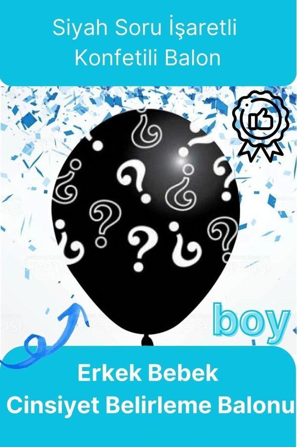 Siyah Soru İşareti Cinsiyet Belirleme Partisi Baby Shower Kız mı Erkek mi 18inç 45cm Konfetili Balon - Image 1