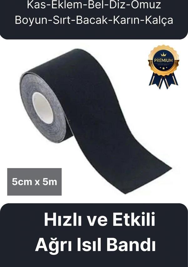 Hızlı Etkili Siyah Bel Diz Omuz Boyun Sırt Bacak Kas Eklem Kinezyo Ağrı IsıI Bandı 5cm x 5m - Image 1
