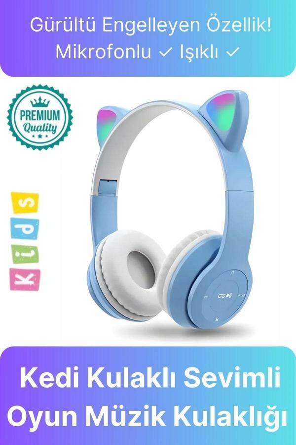 Kablosuz Gürültü Engelleyen Bluetooth Işıklı Mikrofonlu Kedi Kulaklı Sevimli Oyun Müzik Kulaklığı - Image 1