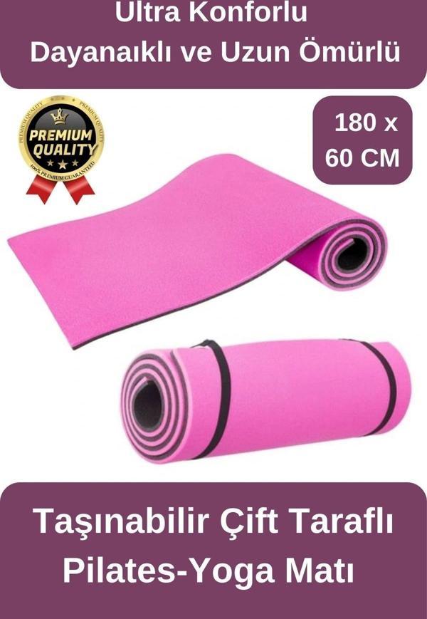 Ultra Konfor Taşıma Askılı Kalın Kaymaz Çift Taraf Pembe Siyah Meditasyon Pilates Minderi Yoga Matı - Image 1
