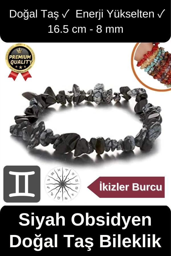 Özel Üretim Enerji Yükselten Esnek İp İkizler Burcu Gerçek Siyah Obsidyen Doğal Taş Unisex Bileklik - Image 1