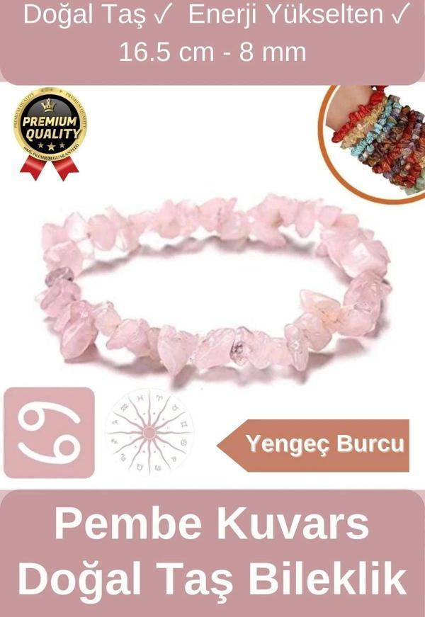Özel Üretim Enerji Yükselten Esnek Ip Yengeç Burcu Gerçek Pembe Kuvars Doğal Taş Unisex Bileklik - Image 1