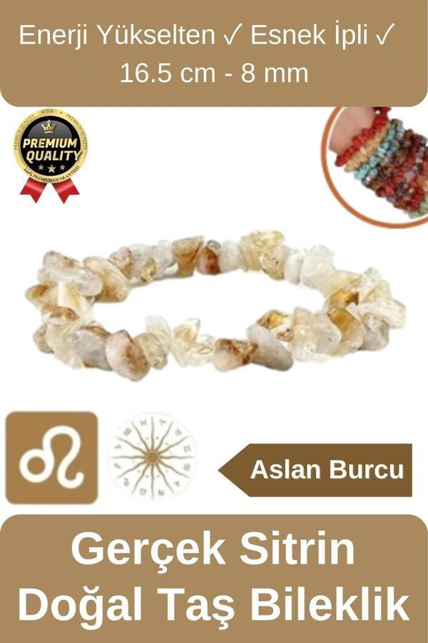 Özel Üretim Enerji Yükselten Esnek İpli Aslan Burcu Gerçek Sitrin Doğal Taş Unisex Bileklik 16.5 cm - Image 1