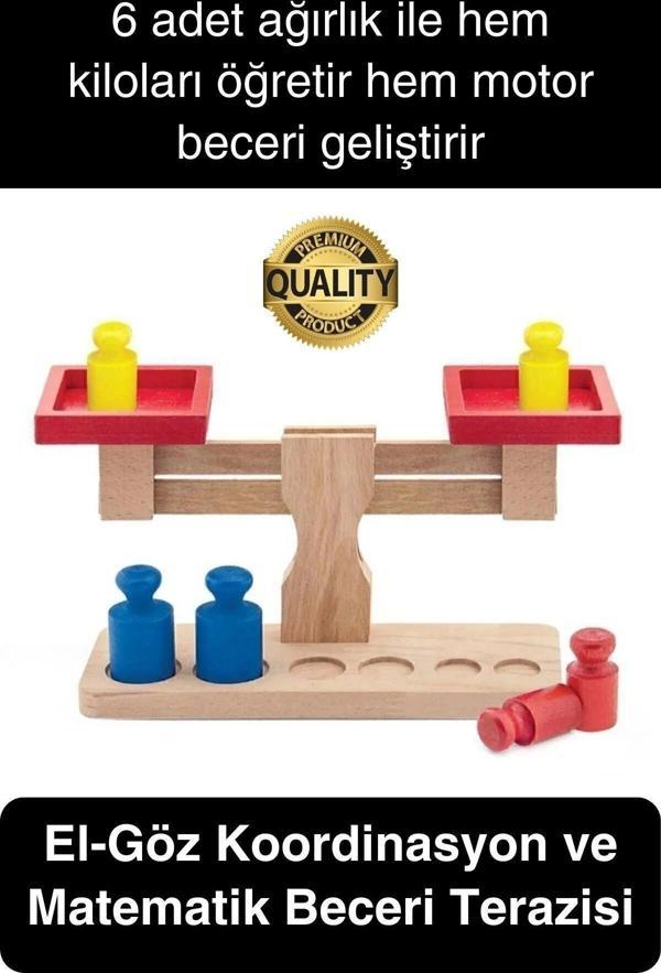 Premium Ahşap Eğitici Öğretici Motor Beceri ve Zeka Geliştiren Çocuk Oyunu Oyuncak Seti Terazi - Image 1