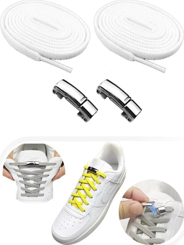 Mıknatıslı NİKEL KAPAMALI Elastik Yassı Bağcık 100 cm 1 Çift - Image 1