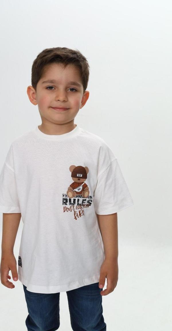 Toontoy Erkek Çocuk Rules Şapkalı Ayı Baskılı Tişört - Image 1