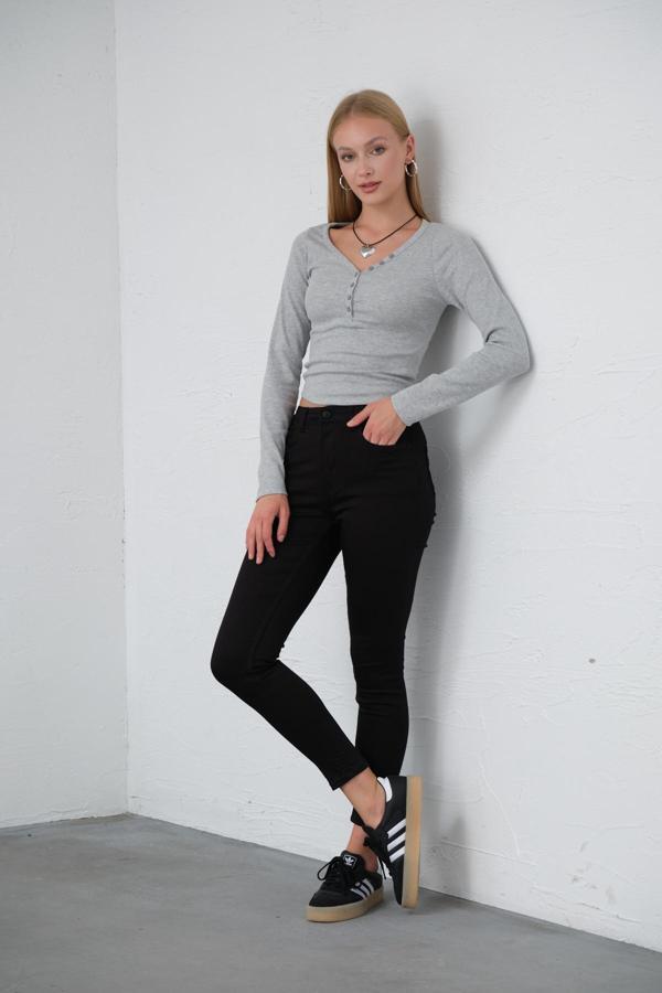 Süper Esnek Kumaş Pamuk Saten Jegging Kadın Skinny Dar Paça 5 Cep Pantolon @Carpi - Image 1