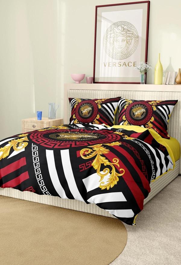 Marka Nevresim Takımı Çift Kişilik Pamuklu Saten Kumaş 6 Parça 3D Dijital Baskı Duvet Cover Set Mode - Image 1