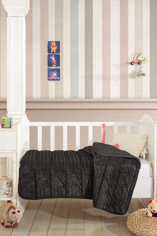 ELART Velvet Bebek Yorgan (150x100 cm) Antrasit  - Image 1