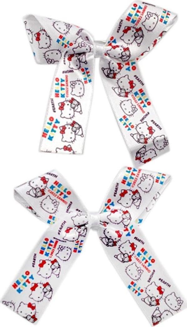 Hello Kitty Lisanslı 2'li Beyaz Büyük Fiyonklu Toka - Image 1